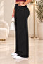 - Large Size Lycra Fabric Pocketless Elastic Waist Palazzo Trousers C642-Black - 4
