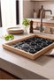 Black and White Leaf Design - Rectangular Coffee Presentation, Engagement, and Serving Tray with Natural Wood Frame
