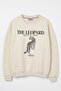 Text and Leopard Printed Oversize Sweatshirt Beige - 2