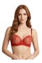 Red Padded Patterned Push up Supported Bra