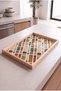 Earth Tones Geometric Mosaic Natural Wood Framed Rectangular Coffee Presentation Engagement and Serving Tray - 3