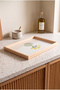 Yellow Floral Vase Patterned - Rectangular Coffee Presentation, Engagement, and Serving Tray with Natural Wood Frame - 4