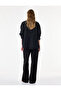 Cotton Loose Fit Denim Trousers with Snap Buttons and Tie Waist - Loose Fit Jeans - 4