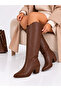 Leo Women's XL Cut Wide Toe Thick Heeled Boots C320-Brown - 5