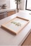 Yellow Floral Vase Patterned - Rectangular Coffee Presentation, Engagement, and Serving Tray with Natural Wood Frame - 3