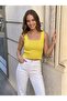 Sleeveless Strappy Square Neck Terry Knitted Women's Blouse - 2