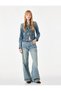 Buttoned Stand Collar Napoleon Closure Long Sleeve Denim Military Jacket - 2