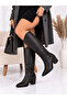 Leo Women's XL Cut Wide Toe Thick Heeled Boots C320-Black - 2