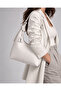 Women's White Zippered Lined Hand and Shoulder Bag