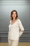 Women's cream v-neck collar glittery Stretch Fabric comfortable fit fine knit blouse - 4