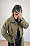 Women's Khaki Stand Collar Belted Short Jacket Regular Fit - 2