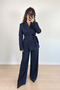 Women's Navy Blue Belted Detailed Blazer Jacket Long Sleeve - 4