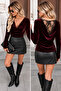 Women's long sleeve velvet blouse with turn-down collar and lace detailing on the back