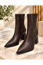 Pointed Toe Thick Heel Side Zipper Brown Color Daily Comfortable Heeled Boots