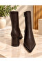 Pointed Toe Thick Heel Side Zipper Brown Color Daily Comfortable Heeled Boots - 2