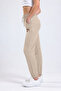 Women's Beige Two-Thread Combed Cotton Embroidered Corded Regular Waist Jogger Sweatpants / School Sweatpants - 3