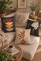 Bohemian Beige Anthracite Double Sided Printed Decorative 4-Piece Seat Pillowcase Cushion Cover Set