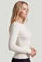 Women's Ecru Viscose Long Sleeve Baby Collar Bodysuit - 2