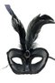 Black Color Patent Leather Covered Red Feather Party Mask 18X20 cm - 2