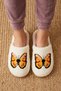 Women's Ecru Large Yellow Butterfly Embroidered Detailed Plush Furry House Slippers 3 cm Byndi̇mjsarikel - 5