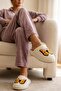 Women's Ecru Large Yellow Butterfly Embroidered Detailed Plush Furry House Slippers 3 cm Byndi̇mjsarikel - 4