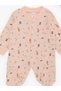 Patterned cotton romper with baby hat and booties - 3