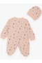 Patterned cotton romper with baby hat and booties - 2
