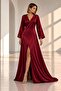 Maxi Length Long Sleeve Stylish Satin Dress with Front Slit Cou-107