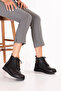 Women's Genuine Leather Rubber Laced Casual Boots Nhr.237 Black - 2