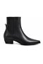 Women's Black Leather Heeled Boots with Elastic Back - 3