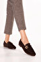 Women's Black Genuine Leather Loafer Shoes Hl.33202 Brown Suede - 4