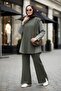 Liora Women's Two-Piece Hijab Set – Cotton Two-Thread Shirt with Detailing - Dark Khaki Green - 2