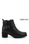 Women's Black Zippered Thick Heeled Genuine Leather Boots