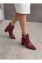 Vela Mia Women's Pointed Toe Heeled Boots 0012655 Burgundy Skin