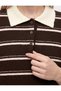 Soft Textured Buttoned Long Sleeve Polo Neck Striped Crop Knit Sweater - 4