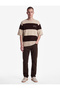 Comfortable Fit Color Contrast Textured Crew Neck Short Sleeve Knitwear T-Shirt with Print on the Back