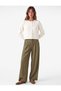 Pleated Pocketed Barrel Cut Wide Leg Fabric Trousers