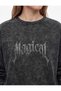 Comfortable Fit Washed Effect Long Sleeve Crew Neck Stoned Sweatshirt - 5