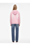 Three Threaded Ribbed Oversized Sweatshirt with Angel Print on the Back, Kangaroo Pocket and Zipper Hood - 3