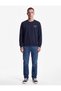 Long Sleeve Comfortable Fit Three Yarn Threaded Cotton Crew Neck Sweatshirt with Printed Back - 3