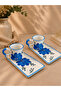 Navy Blue Floral Pattern Handmade Ceramic, Presentation Coffee Cup Set - 3