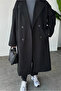 Casual Model Low Sleeve Double Breasted Cashmere Coat Black - 3