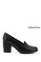 Women's Black Medium Thick Heeled Genuine Leather Shoes