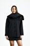 Yael Kaşe Premium Black Short Coat with Collar Detail - 3