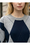 Women's Diamond Patterned Crew Neck Knit Sweater - Retro Classic Casual Sweater - 2