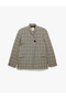 Long Sleeve Pocketed Buttoned Plaid Patterned Double Breasted Collar Blazer Jacket - 5