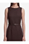 Belted A-Line Crew Neck Sleeveless Long Dress - 4