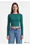 Long Sleeve Green Crop Basic T-Shirt Crop / Short Cut 1612822-71874 - 3