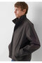 High Collar Brown Jacket Loose Fit / Relaxed Fit 0110855-90892