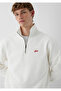 Patch Embroidered Semi-Zipper Ecru Sweatshirt 10613